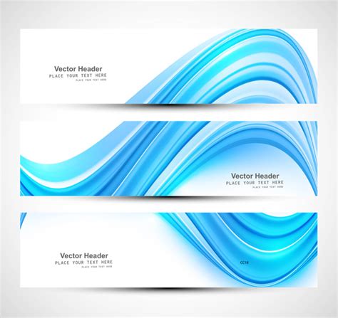 Abstract Shiny Three Blue Wave Header Whit Vector Vector Abstract Free