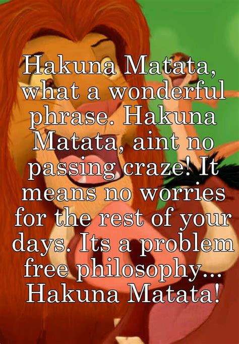 Hakuna Matata What A Wonderful Phrase Hakuna Matata Aint No Passing