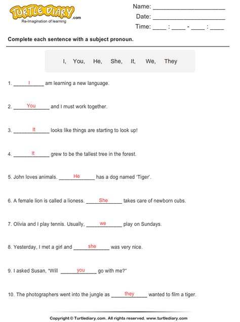 You be the judge worksheet answer key. Complete the sentence with a subject pronoun Answer ...