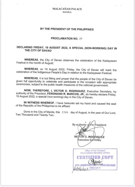 special non working holiday in davao on august 19 2022 for kadayawan festival celebration