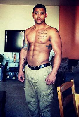 Shirtless Male Athletic Beefcake African American Hunk Tatted Up PHOTO