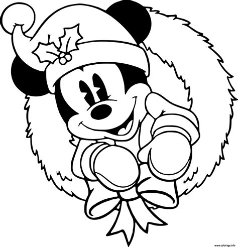 Coloriage Classic Mickey In A Wreath Dessin Noel Disney à Imprimer