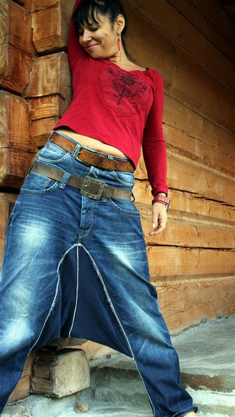 harem yoga jeans recycled pants etsy upcycle jeans denim fashion yoga jeans