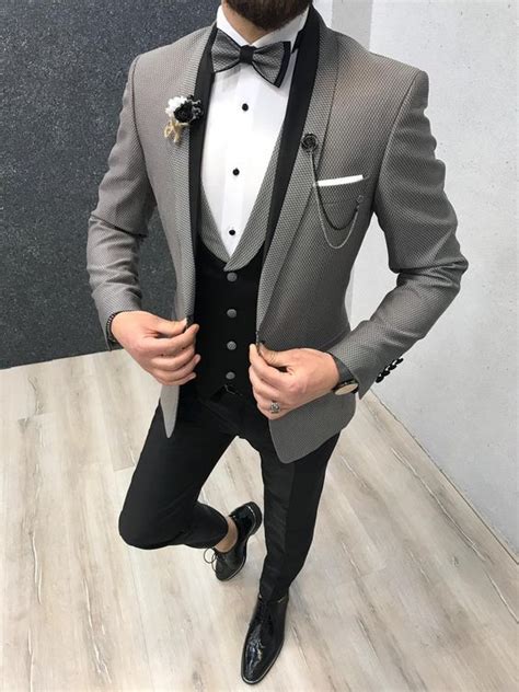 Grey And Black Classy Tuxedo Dress Suits For Men Designer Suits For Men Fashion Suits For Men