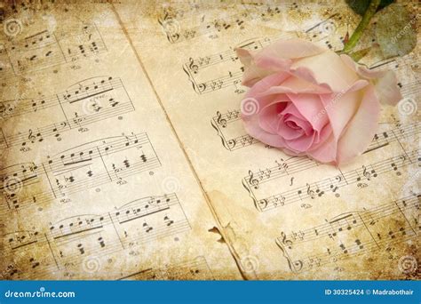 Vintage Style Pink Rose With Music Notes Stock Images Image 30325424