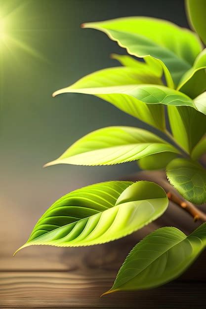 Premium Ai Image Beautiful Green Tea Leaves With Sunlight Close