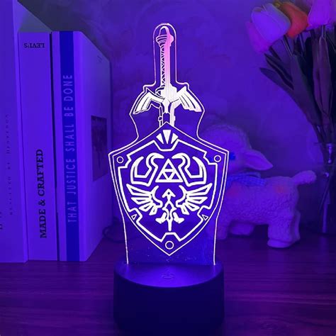 aveki 3d illusion night light legend of zelda bedside lamp zelda link s sword and shield sign