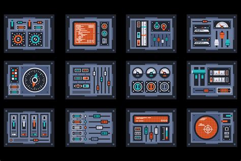 Control Panels Spaceship In Design Elements On Yellow Images Creative Store
