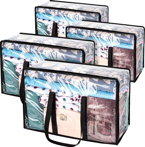 4 Pack Clear Clothes Storage Bags Large Moving Under Bed Storage Box