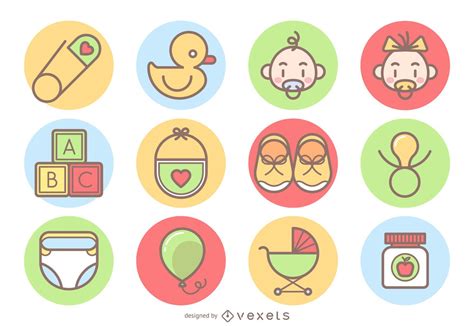 Cute Baby Icons Collection Vector Download