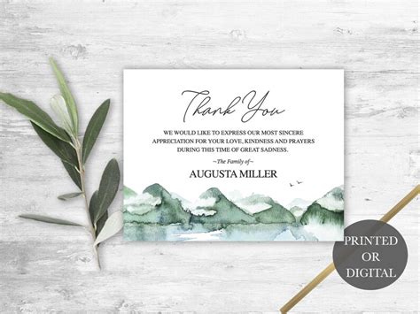 Funeral Acknowledgement Card Template Sympathy Thank You Note Etsy