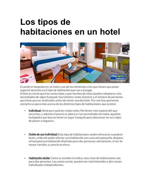 Los Tipos De Habitaciones En Un Hotel