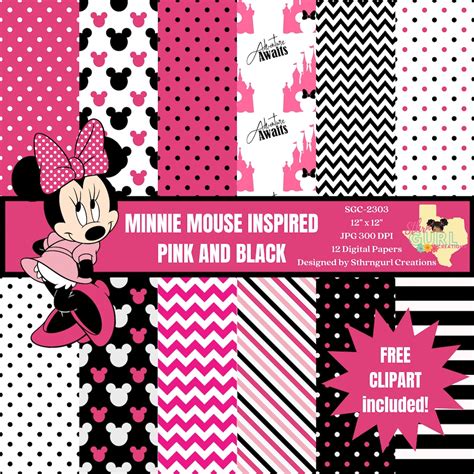 Minnie Mouse Pink Digital Paper Free Clip Art Scrapbook Etsy