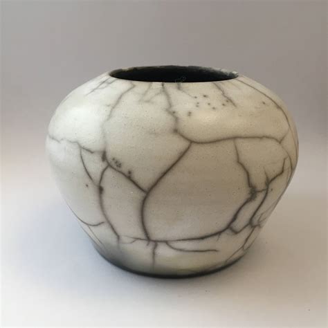 Naked Raku Ceramics Raku Fired Pottery White And Black Vase Etsy