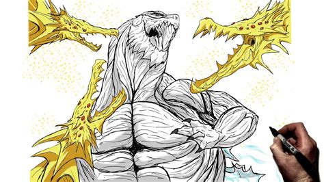 King Adora From Godzilla Drawing How To Draw King Ghidorah Step By