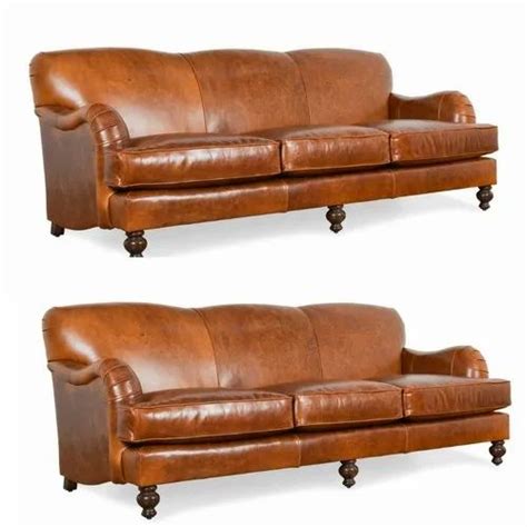 Seating Capacity 3 Brown Camel Back Wing Leather Sofa For Home At Rs