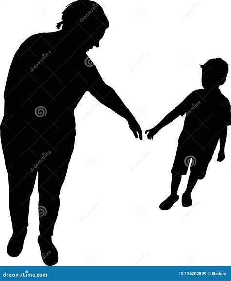 a mother holding her sons hand silhouette vector stock vector illustration of hand holding