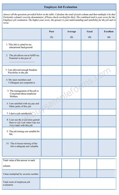 employee job evaluation form sample forms