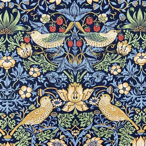 William Morris Strawberry Thief Fabric Art Nouveau Blue Bird Etsy Uk
