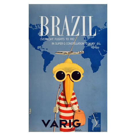 Original Vintage Travel Poster For Brazil Rio De Janeiro Christ The