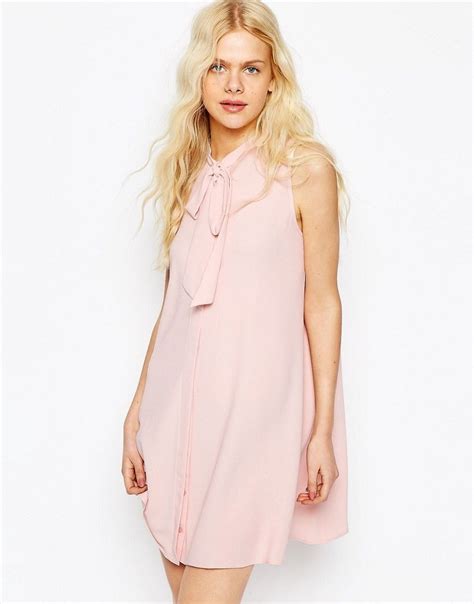 Asos Sleeveless Shirt Dress With Pussybow At Sleeveless Shirt Dress Pink Dress Shirt