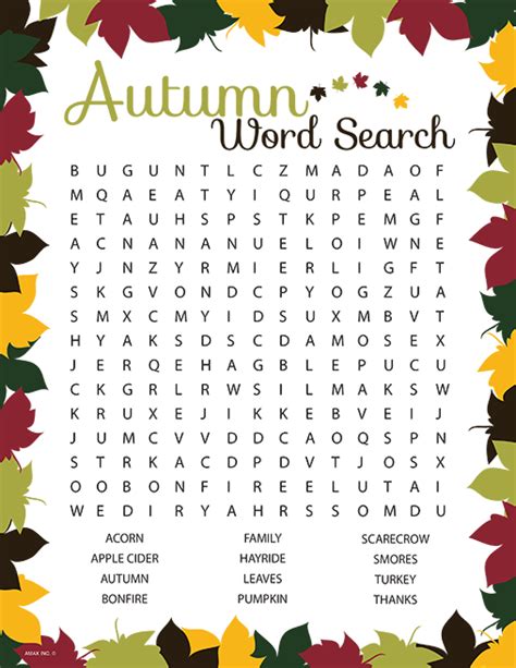 Autumn Word Search Fall Words Senior Activities Dementia Activities