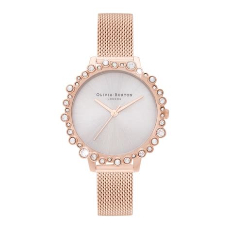 Olivia Burton Bubble Case Midi Dial Pale Rose Gold Mesh Watch Watches