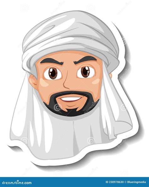 Arab Man Cartoon Sticker On White Background Stock Vector