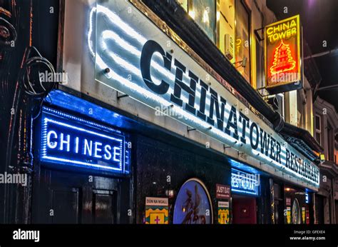 Chinese Restaurant With Neon Signs Outside Stock Photo Alamy