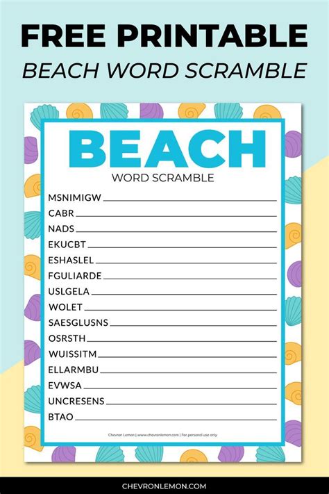 Free Printable Beach Word Scramble Beach Words Unscramble Words