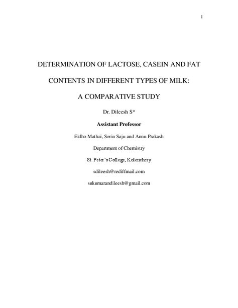 Doc Determination Of Lactose Casein And Fat Contents In Different