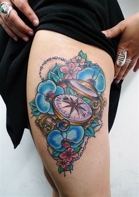 Orchid And Compass Tattoo By Matt Curtis Tribal Body Art