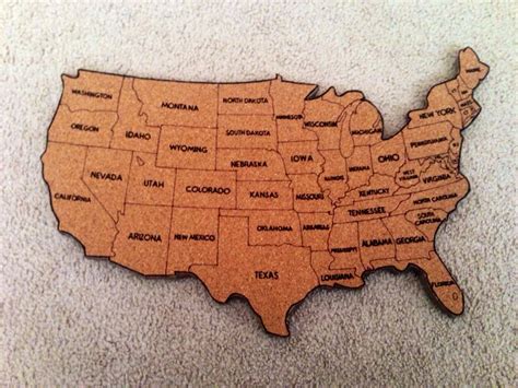 United States Corkboard Map With State Names Usa Cork Map Hand Etsy