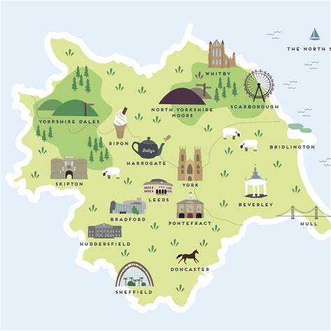 Map Of Yorkshire Print By Pepper Pot Studios Map Of Yorkshire Yorkshire Map Illustrated Map