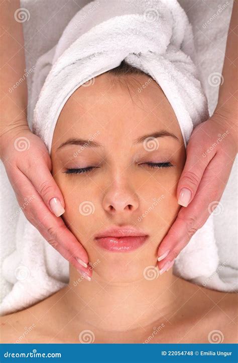 Woman Receiving Facial Massage Stock Photo Image Of Touching Towel
