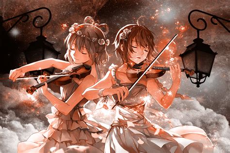 Beautiful Anime Girl Playing Violin
