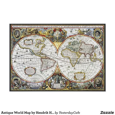 Antique World Map By Hendrik Hondius 1630 Poster