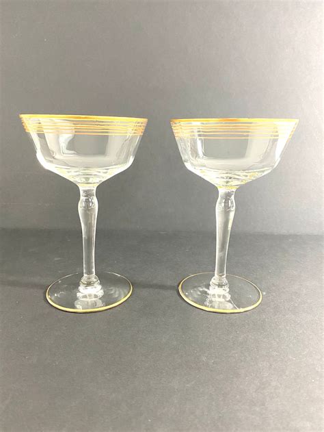 Mcm Tiffin Gold Rimmed Optic Champagne Coupe Etsy