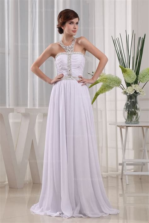 Beaded Halter Neck With Natiral Waist Chiffon Beach Wedding Dress