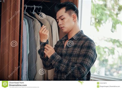 Casual Man Getting Dressed In Morning Time Stock Image Image Of