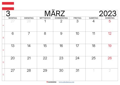 Kalender März 2023 Zum Ausdrucken Österreich