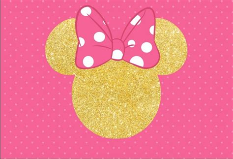 7x5ft Pink Bow Polka Dots Gold Minnie Mouse Head Baby Shower Custom
