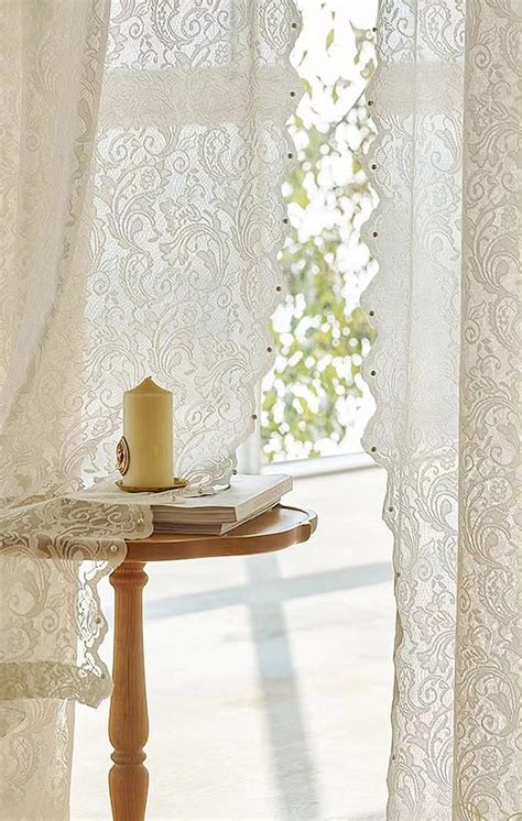 Extra Long White Lace Curtain With Lace Trim Elegant Modern Etsy
