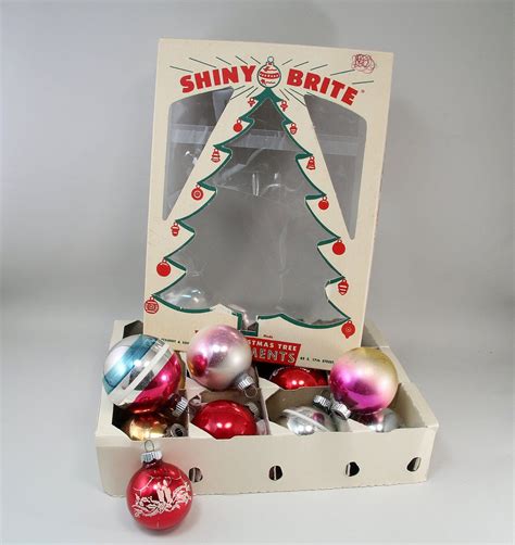 Vintage Shiny Brite Stenciled Striped Boxed Ornaments Merry Etsy Shiny Brite Shiny Brite
