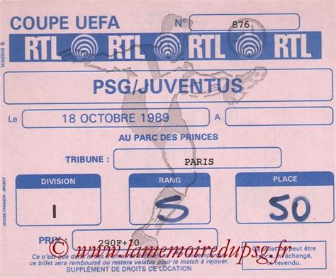 Psg Vs Juventus Billet - PSG - Juventus 0-1, 18/10/89, Coupe de l'UEFA 89-90 - Histoire du #PSG