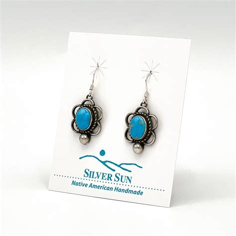 Natural Persian Turquoise Dangle Earrings Silver Sun