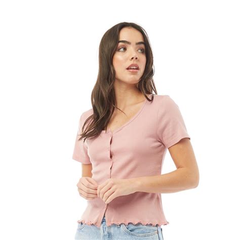 Buy Brave Soul Womens Zelly Button Through T Shirt Dusty Rose