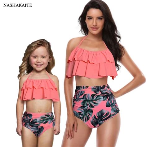 Aliexpress Com Buy Nashakaite Mommy And Me Swimsuit Leaf Print