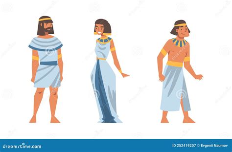 Ancient Egyptian Men And Woman Wearing Authentic Clothes And Necklace