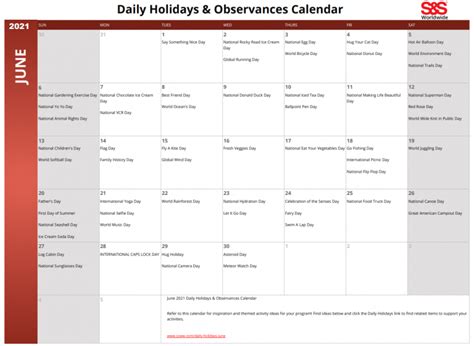 May Daily Holidays And Observances Printable Calendar Sands Blog